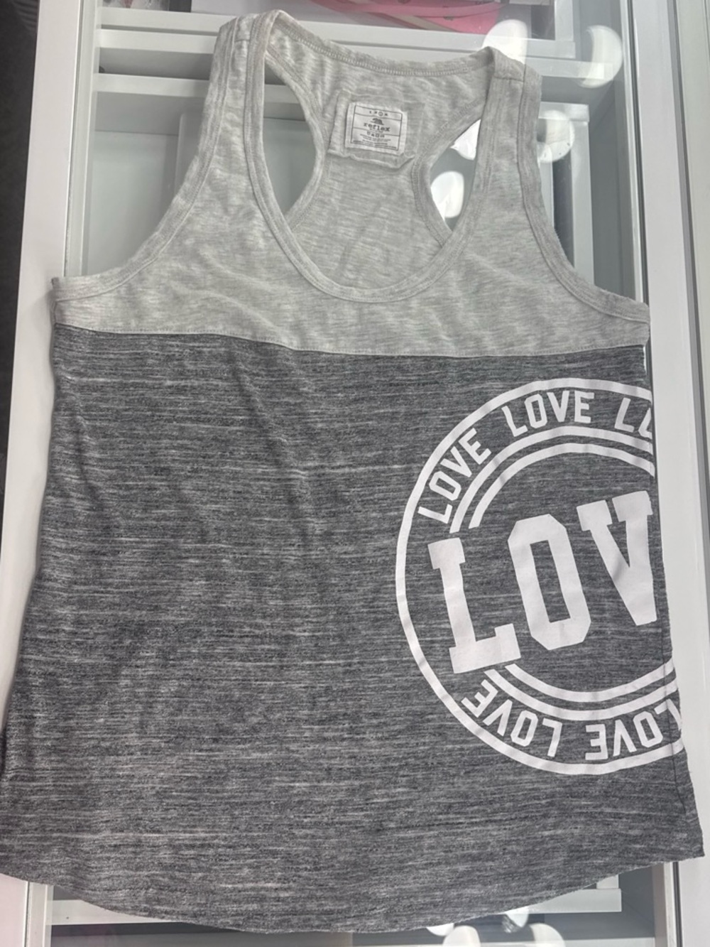 Reflex Two-Tone Gray Racerback Tank with LOVE Graphic